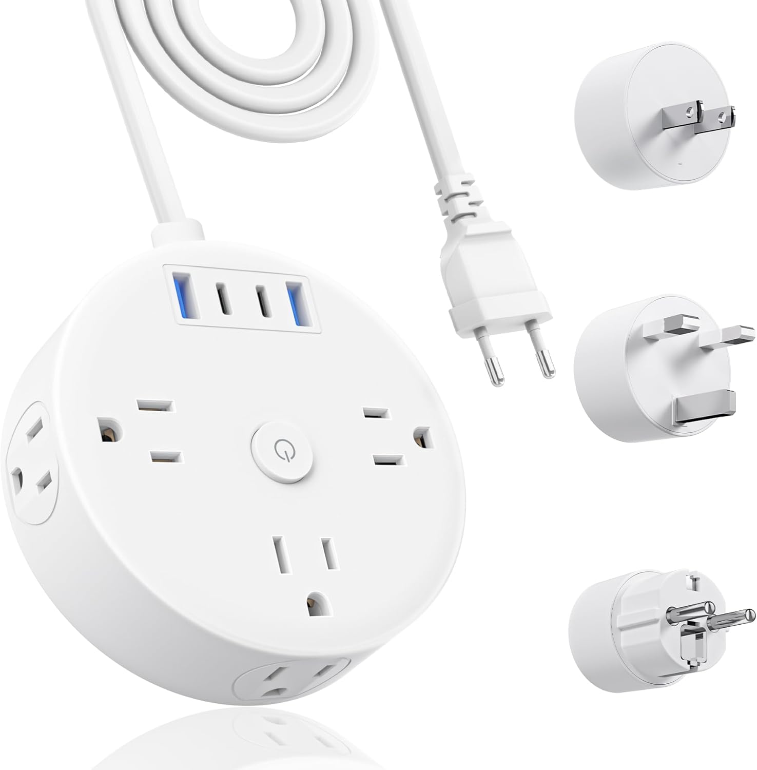 European Travel Plug Adapter, US to UK Europe Power Strip for EU/UK/US, 6 Outlets 4 USB Ports, 5Ft Extension Cord, International Power Adapter for Travel Cruise Ship Home
