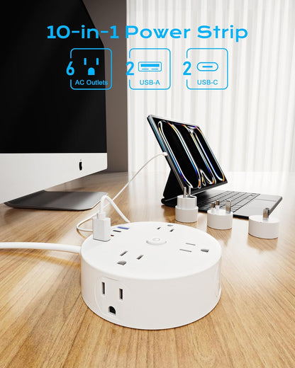 European Travel Plug Adapter, US to UK Europe Power Strip for EU/UK/US, 6 Outlets 4 USB Ports, 5Ft Extension Cord, International Power Adapter for Travel Cruise Ship Home