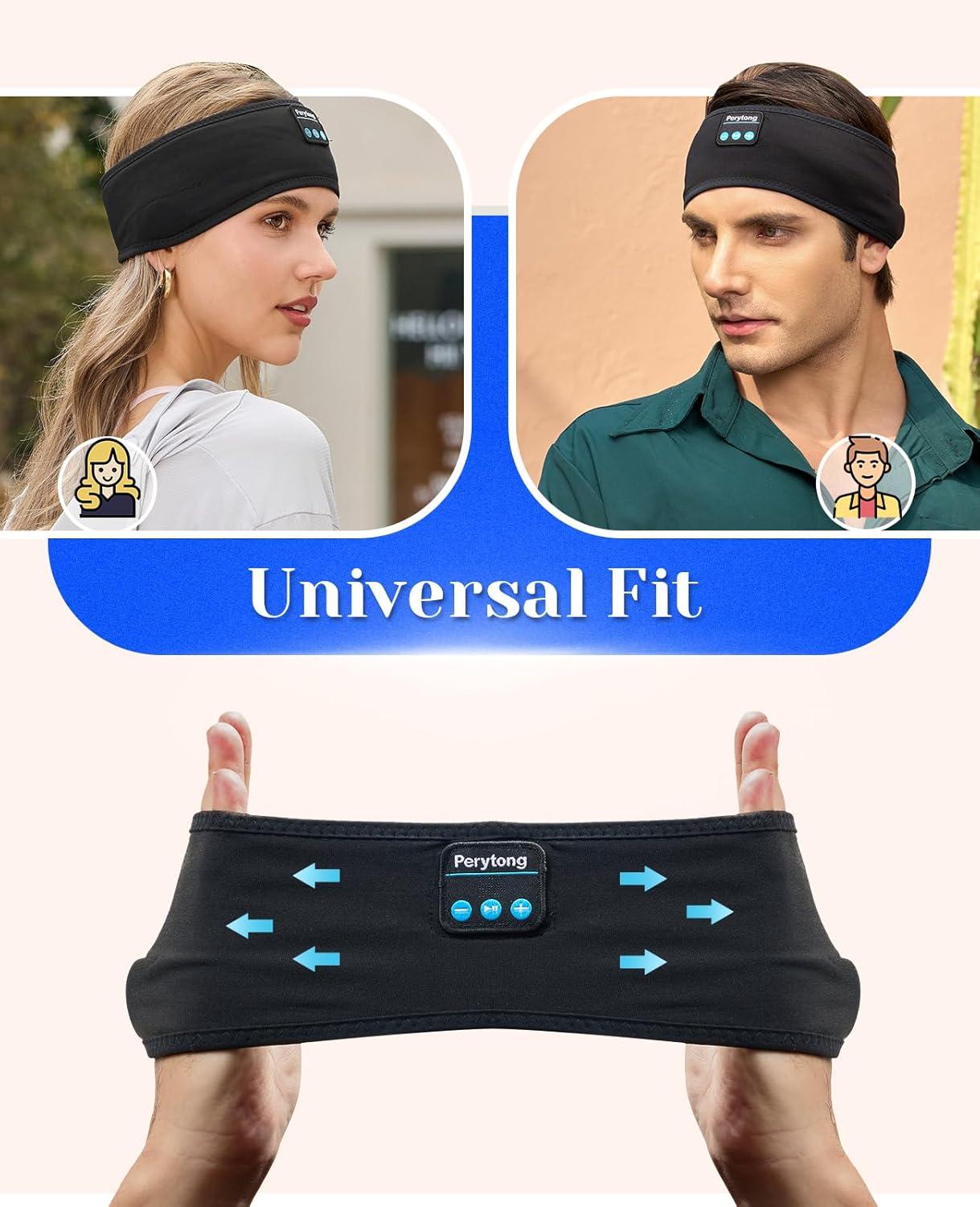 Sleep Headphones Wireless, Bluetooth Sports Headband Headphones with Ultra-Thin HD Stereo Speakers Perfect for Sleeping,Workout,Jogging,Yoga,Insomnia, Air Travel, Meditation (Black)