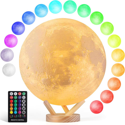 Moon Lamp, 6 Inch Sliding Control Moon Light, Kids Night Light, 16 Colors Moon Night Light with Unique Stand, Timing, USB Rechargeable, Room Decor, Christmas Birthday Gifts for Kid Women Friends Lover