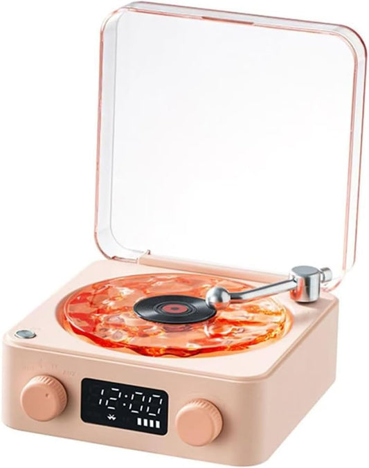 The Waves Vinyl Player, Waves Bluetooth Speaker, 2025 New Portable Vintage Vinyl Speaker with Adjustable Light and Time for Bedroom, Party (Pink)